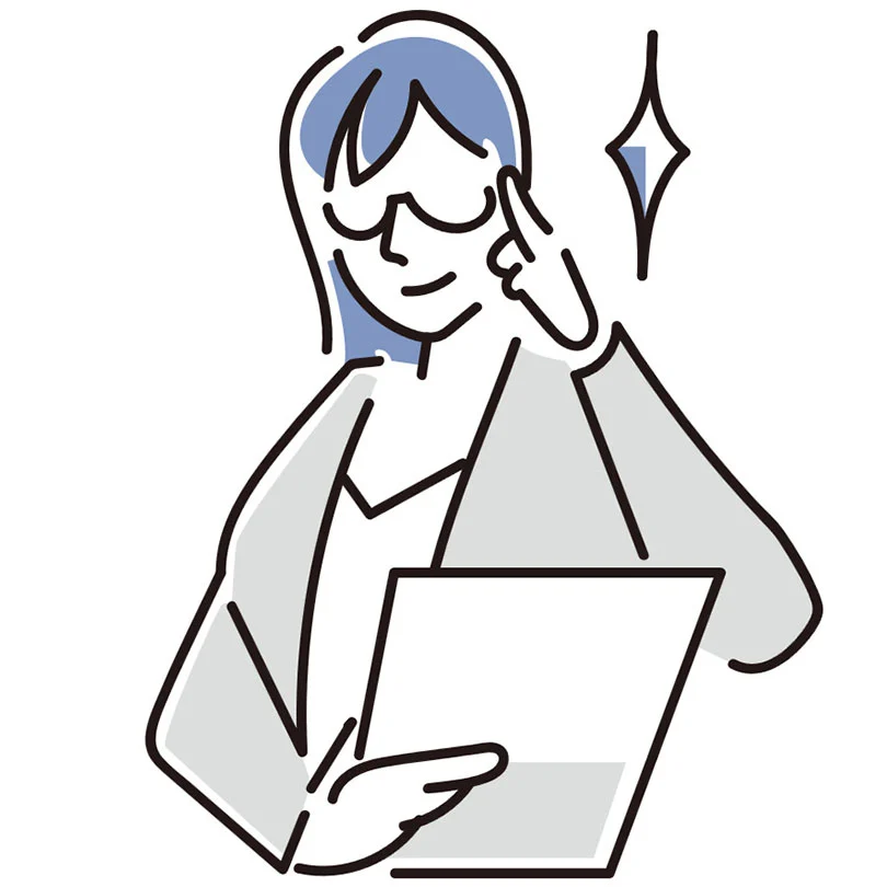 眼鏡に指を当て書類を手に持った人のイラスト