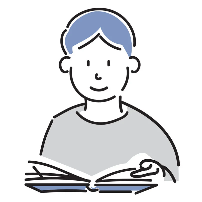 An illustration of a person reading a book